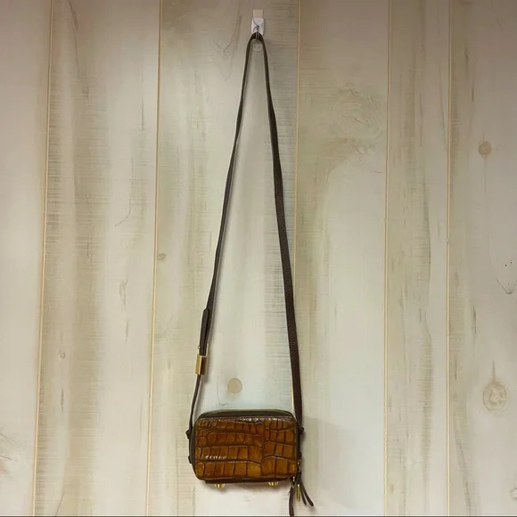 GILI Brown Italian Croc Alligator Leather Micro Crossbody Bag G.I.L.I. - Picture 3 of 7